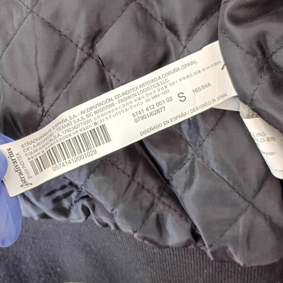 Stradivarius Bomber Jacket Black with Striped Trim | Size S - Picture 7 of 7